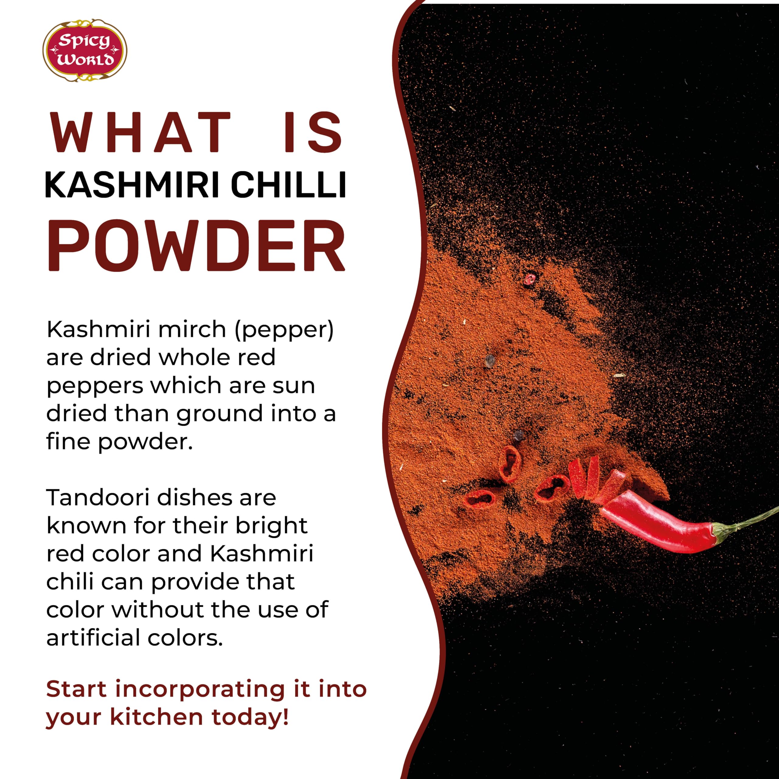 Spicy World close-up of bright red Kashmiri powder displaying vibrant color