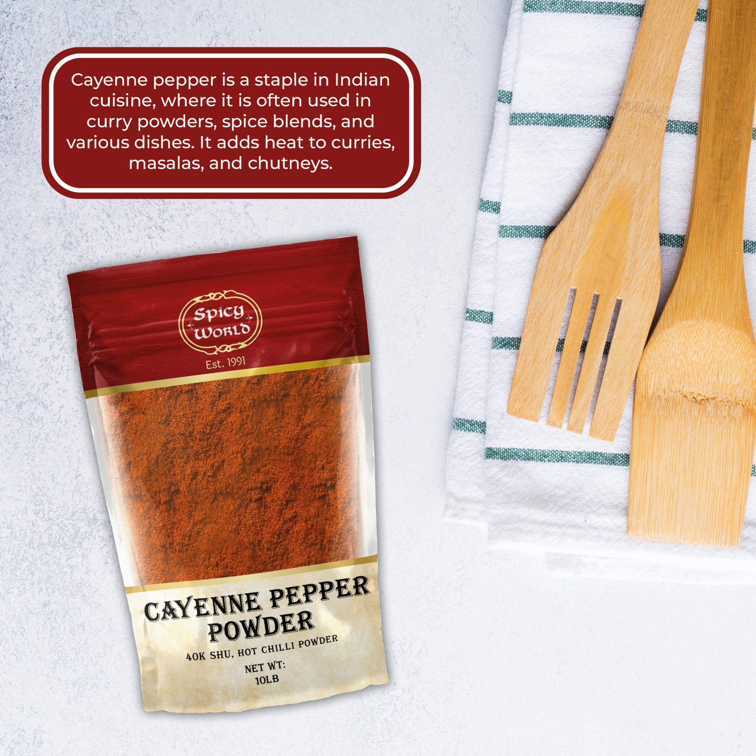 Spicy World label showing gluten-free non-GMO and Kosher Parve certifications