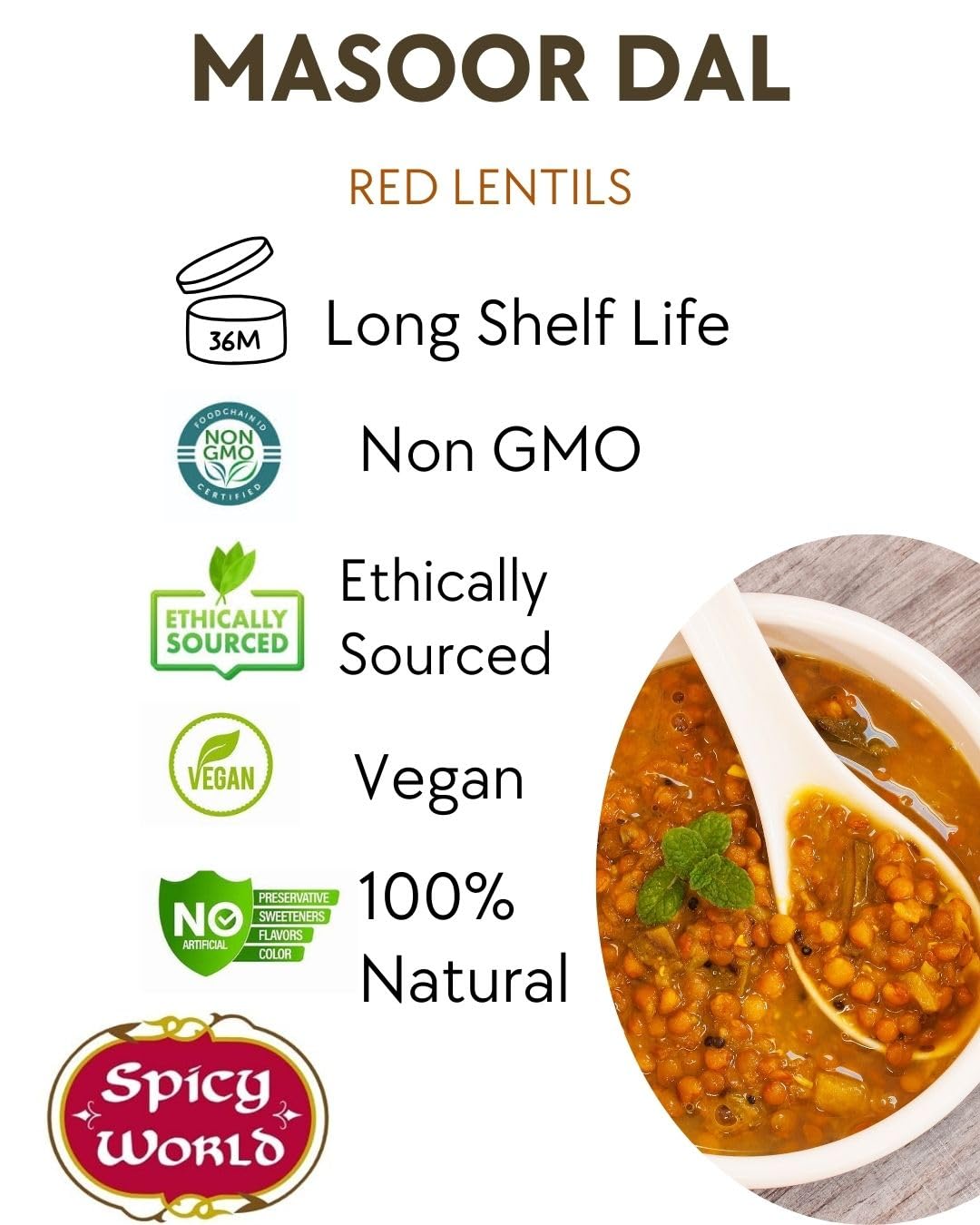 Close-up of Spicy World split red lentils texture highlighting triple-cleaned purity and quick-cook quality