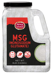 Spicy World front jar showing 8 lb packaging and clear label benefit storage
