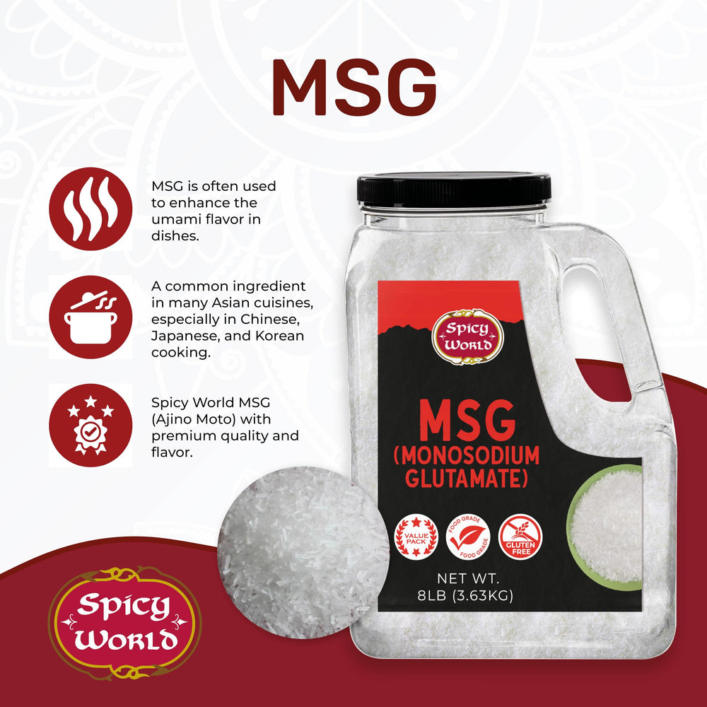 Spicy World fine MSG crystals close-up showing smooth texture and fast dissolving