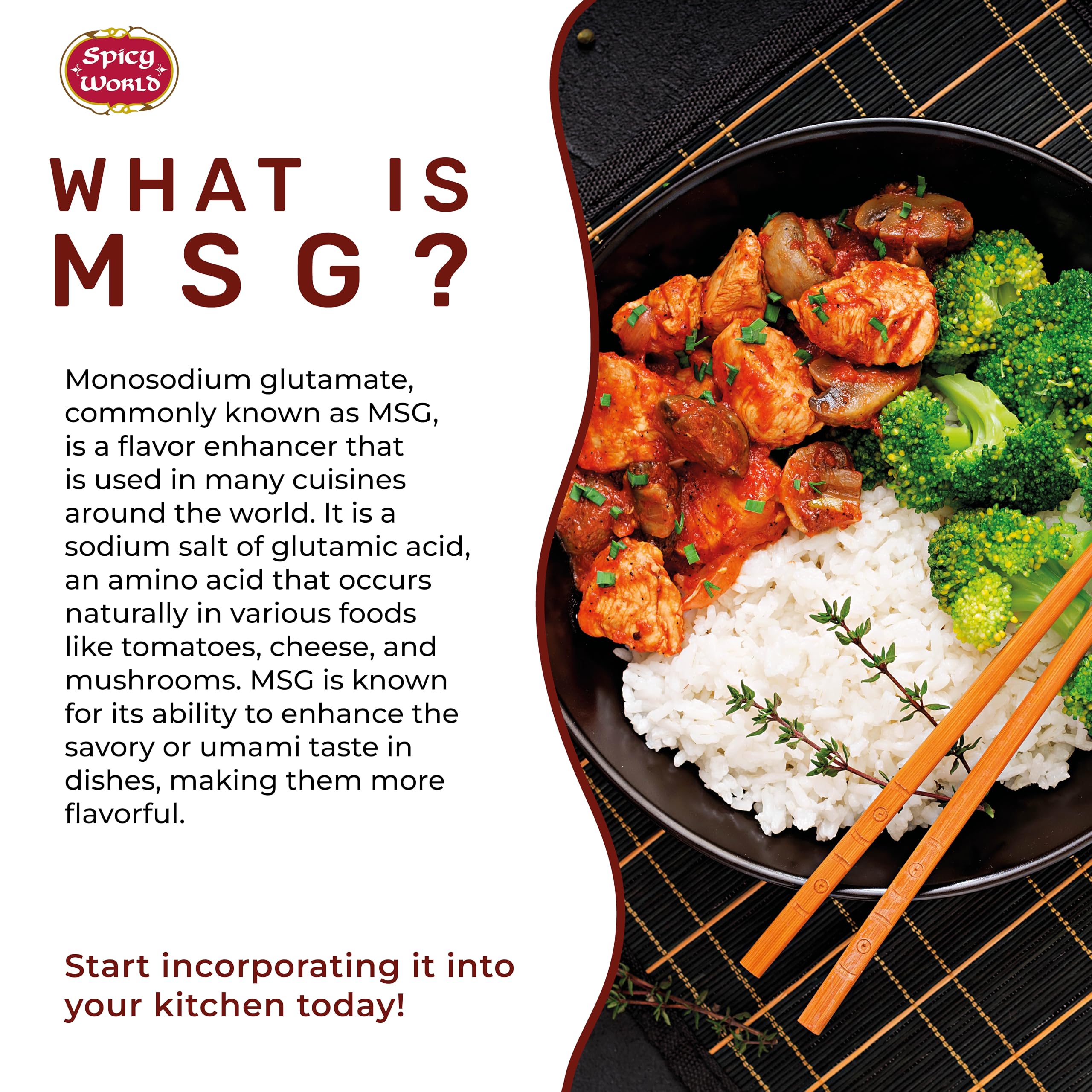 Spicy World MSG sprinkled into soup bowl to boost savory flavor and depth