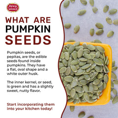 Spicy World pumpkin seeds in wooden bowl ready to use for convenience