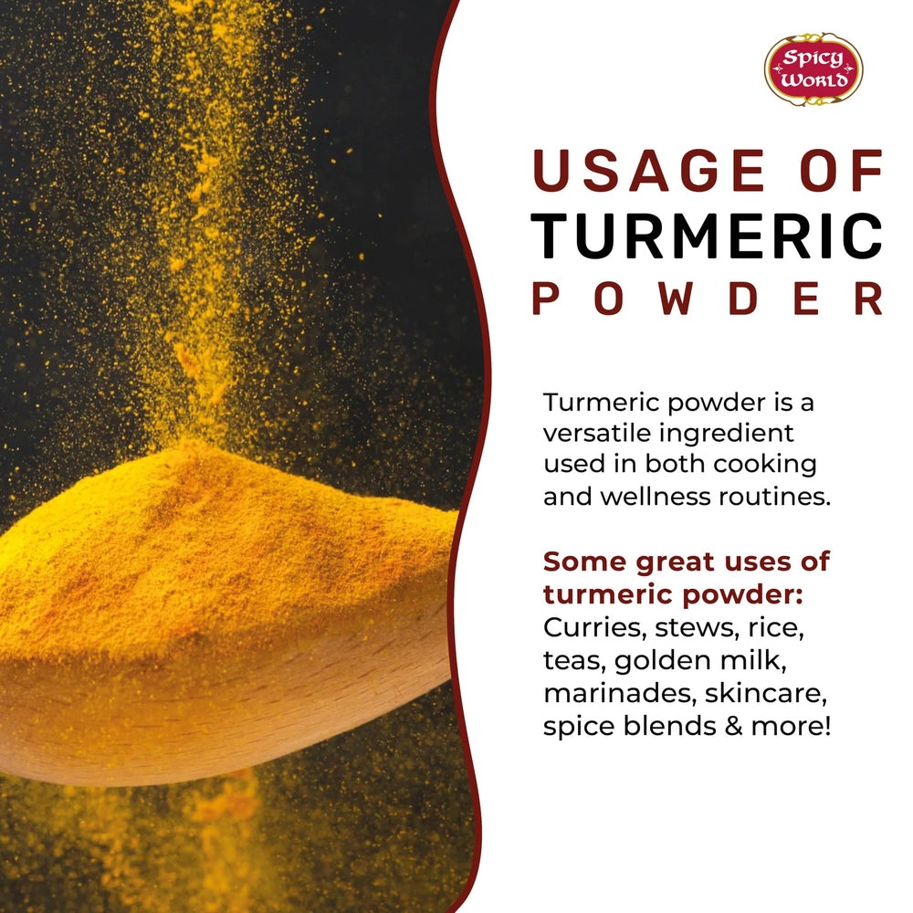 Spicy World turmeric seasoning a rice dish for vibrant color and uniform flavor