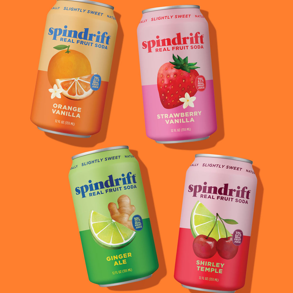 Spindrift can close-up pouring with visible fruit notes and refreshing benefit