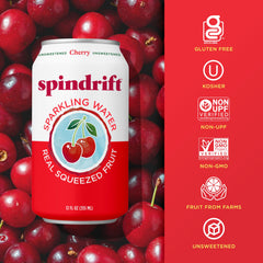 Hand holding Spindrift cherry can showing size and portability for on-the-go refreshment