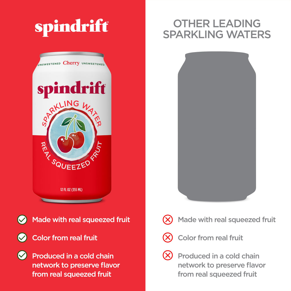 Spindrift cherry pulp detail in the can demonstrating authentic texture and fuller taste