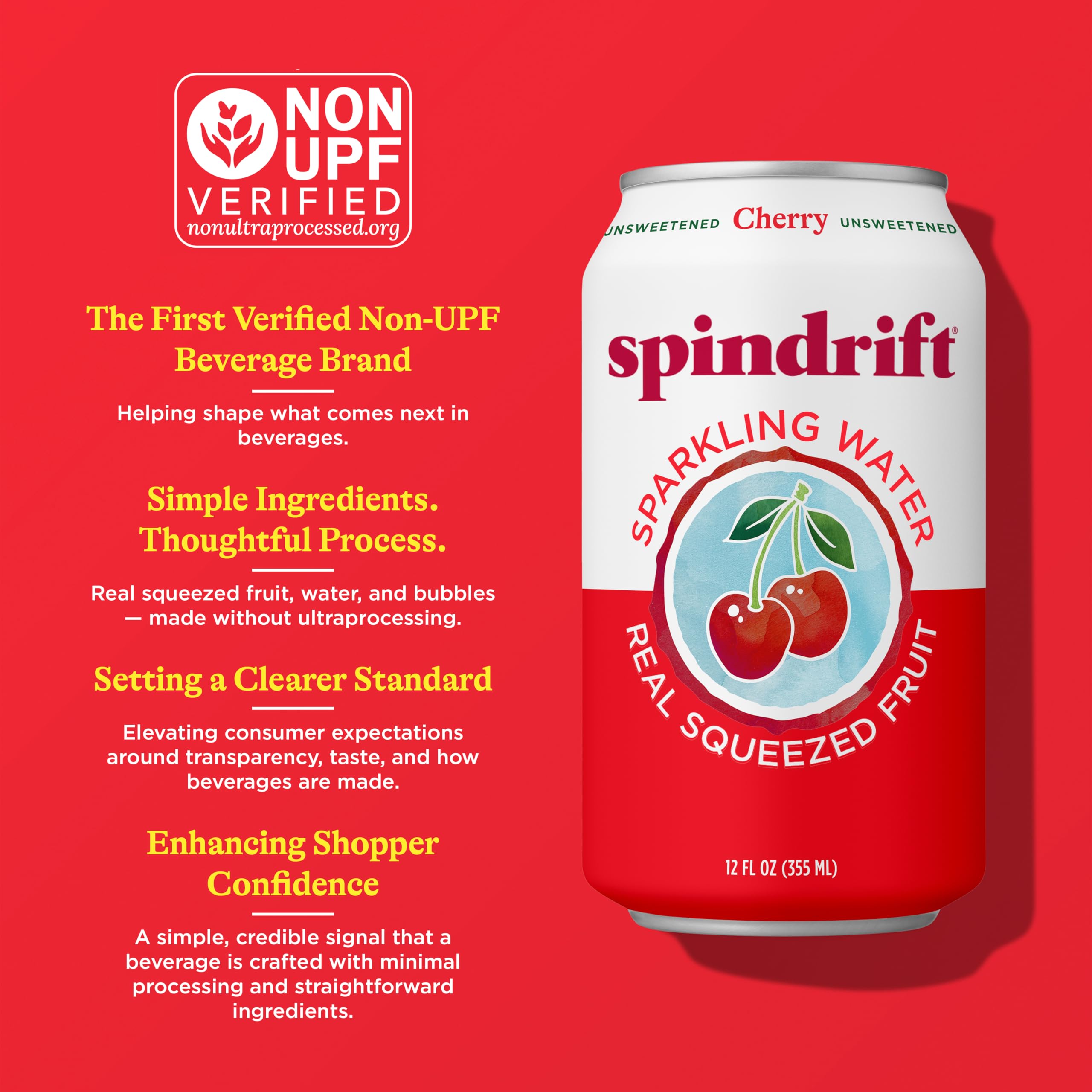 Spindrift cherry being poured into a glass with bubbles showing crisp, light carbonation