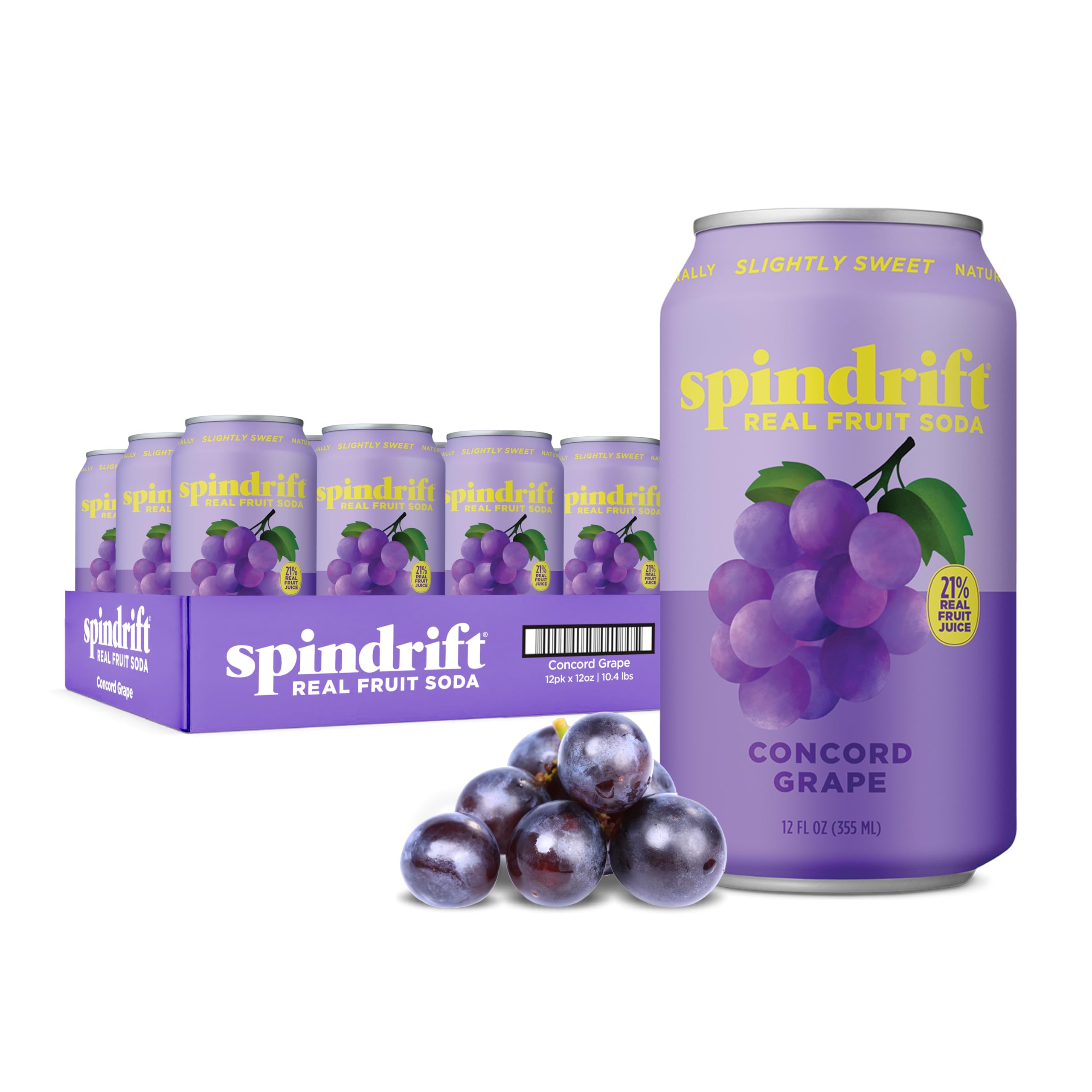 Spindrift Concord Freeze front packaging shows bold grape can and benefits