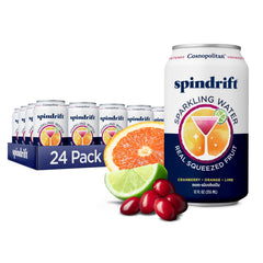 Spindrift Cosnopolitan front packaging highlighting real fruit flavor and benefits