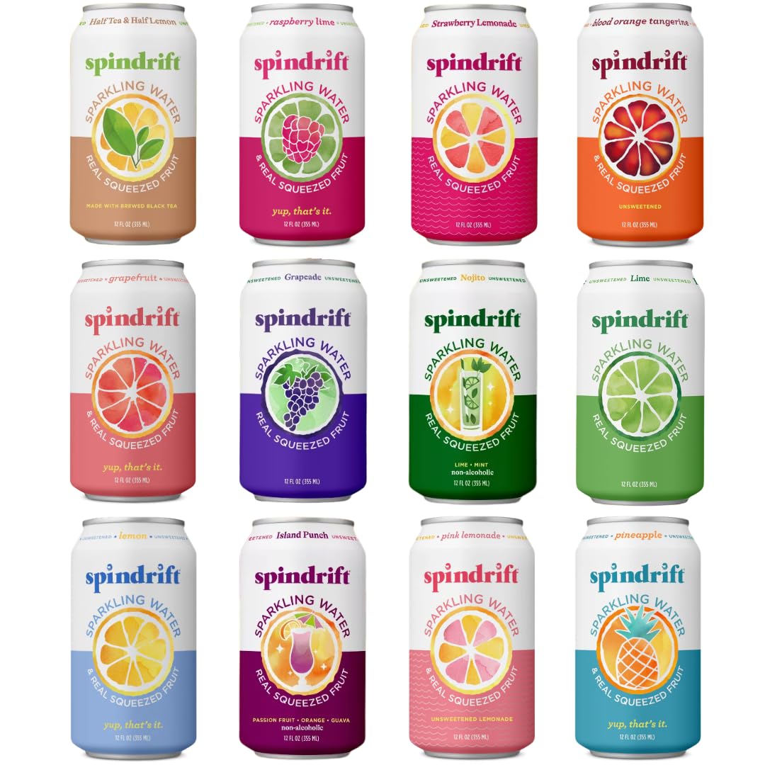 Spindrift front packaging showing 12-pack and variety for easy selection