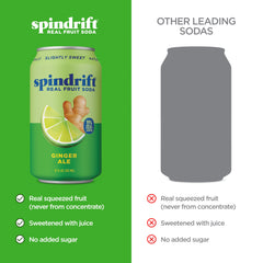 Spindrift ginger ale pouring into glass with ice highlighting crisp refreshment