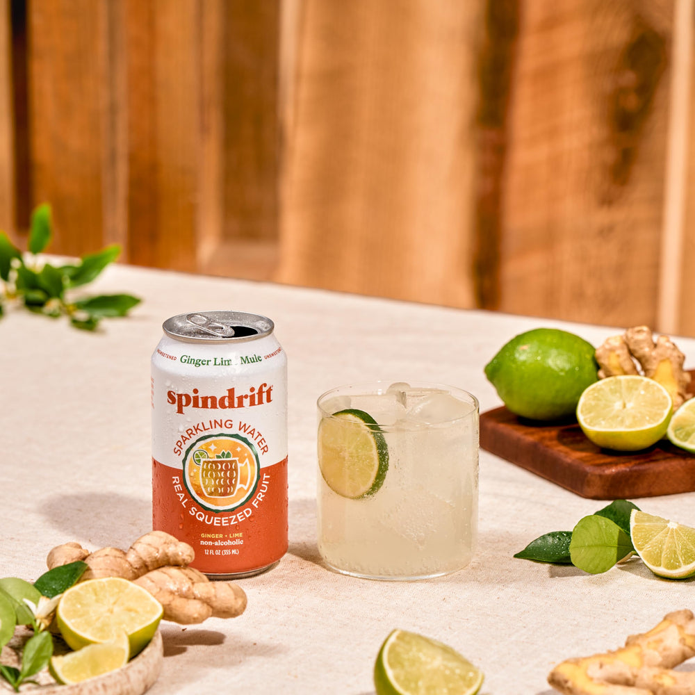 Spindrift Ginger Lime Mule served on picnic table pairs well with outdoor meals