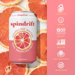 Spindrift grapefruit can on ice conveying chilled refreshment and light carbonation