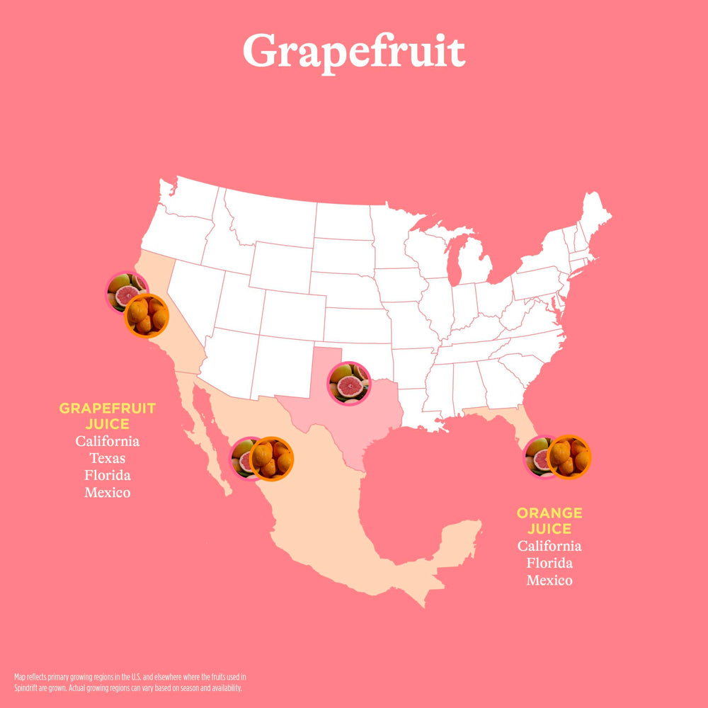 Spindrift grapefruit side label detail highlighting ingredients and no added sugar benefit