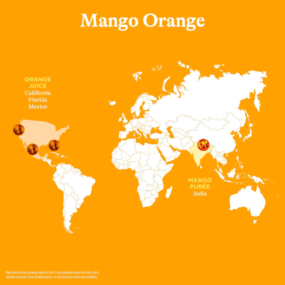 Close-up of Spindrift Mango Orange pulp and texture highlighting natural fruit