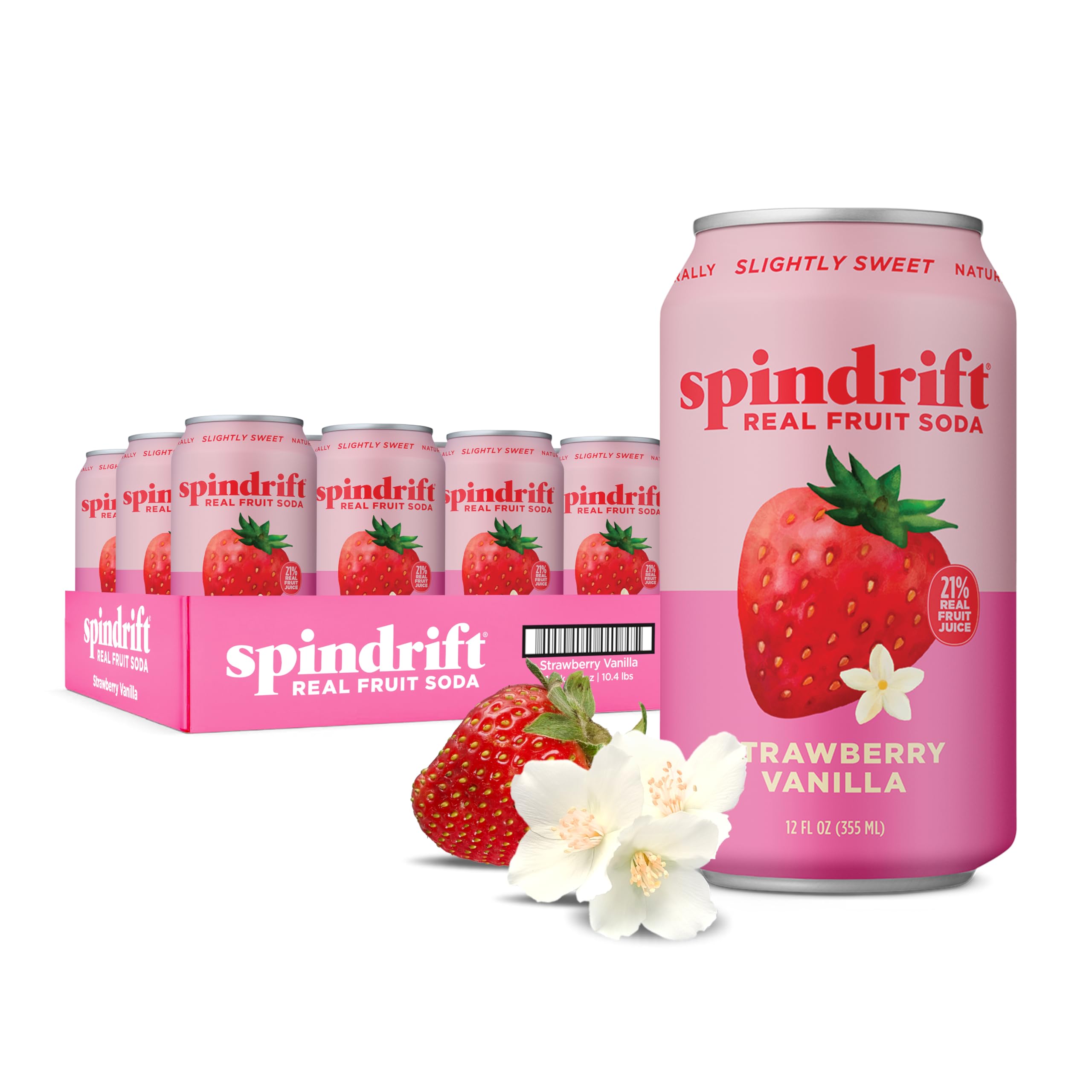 Spindrift can front packaging showing Strawberry Shortcake and refreshing appeal
