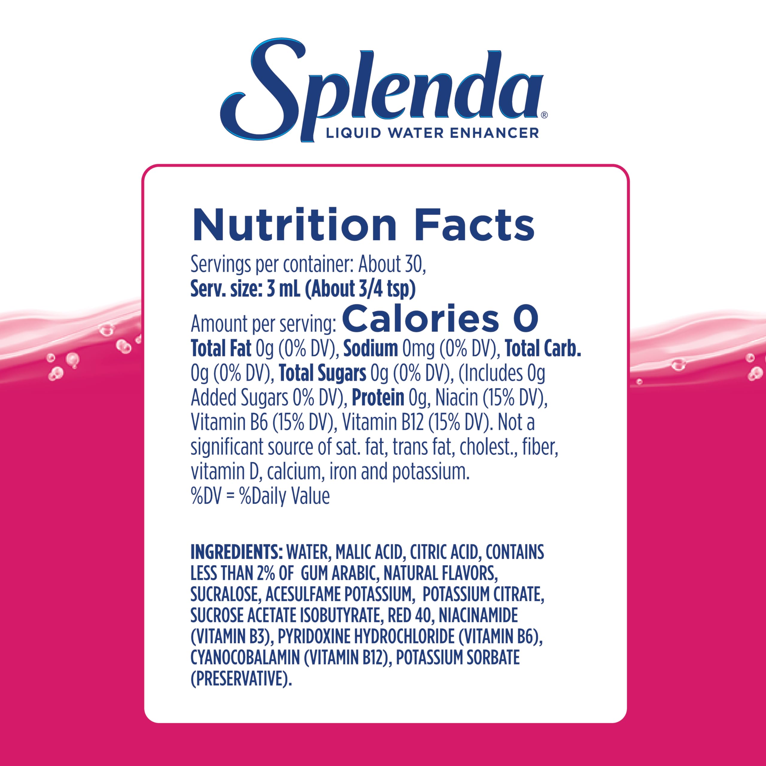SPLENDA label detail highlighting natural flavors and servings