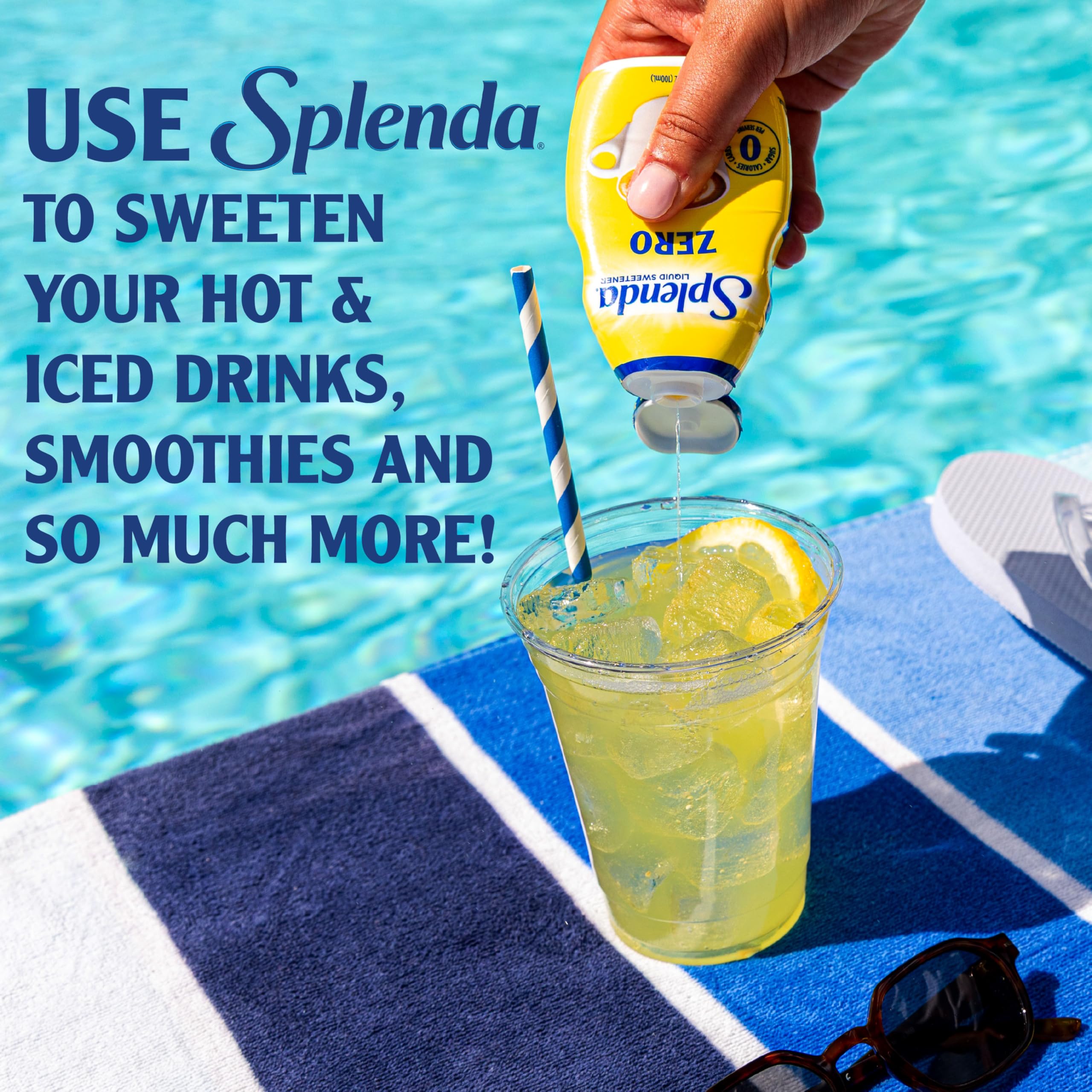 SPLENDA pouring drops into coffee showing instant sweetening benefit