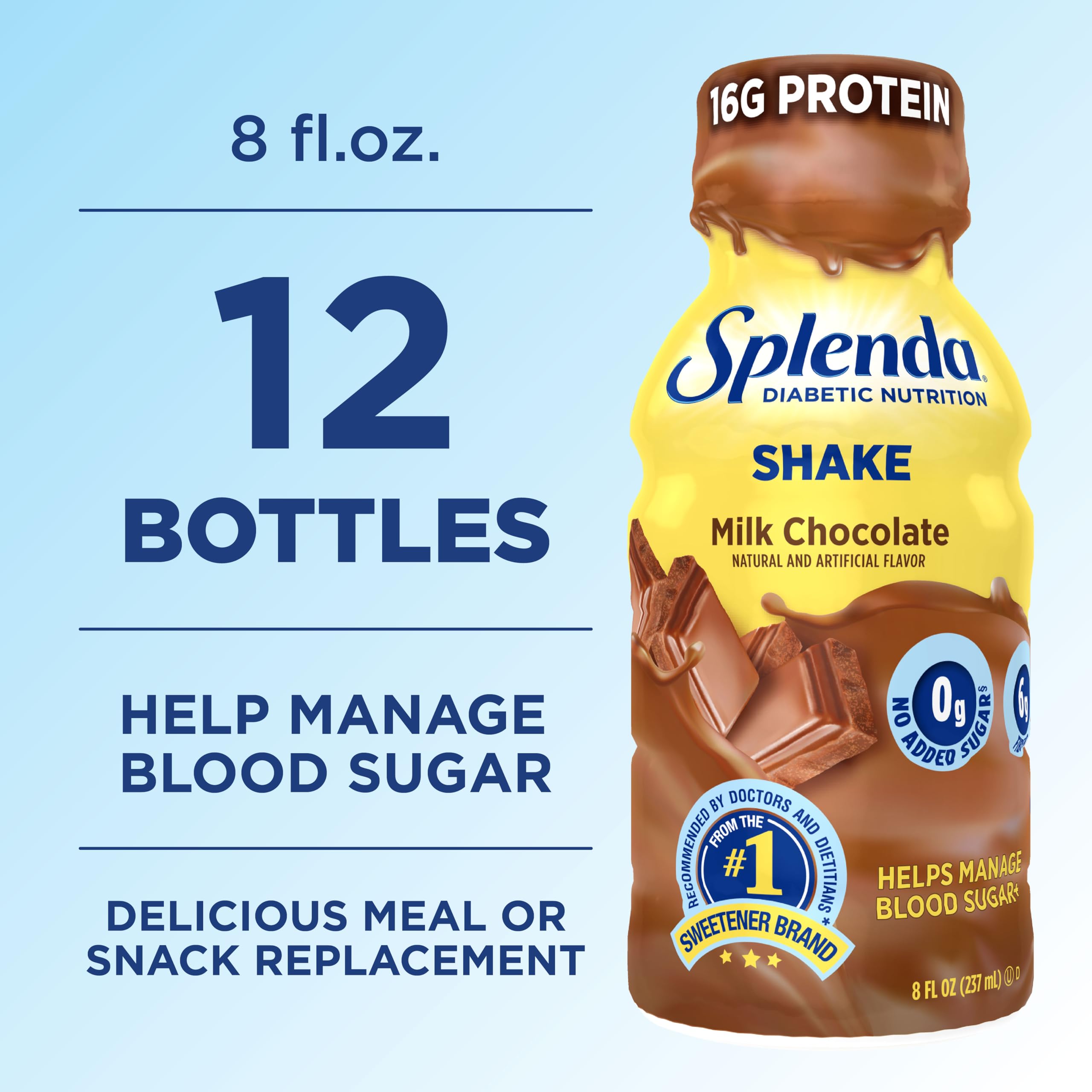 SPLENDA milk chocolate bottle inside a bag for on-the-go convenience