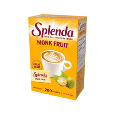 SPLENDA front packaging showing 200 packets and clear benefits