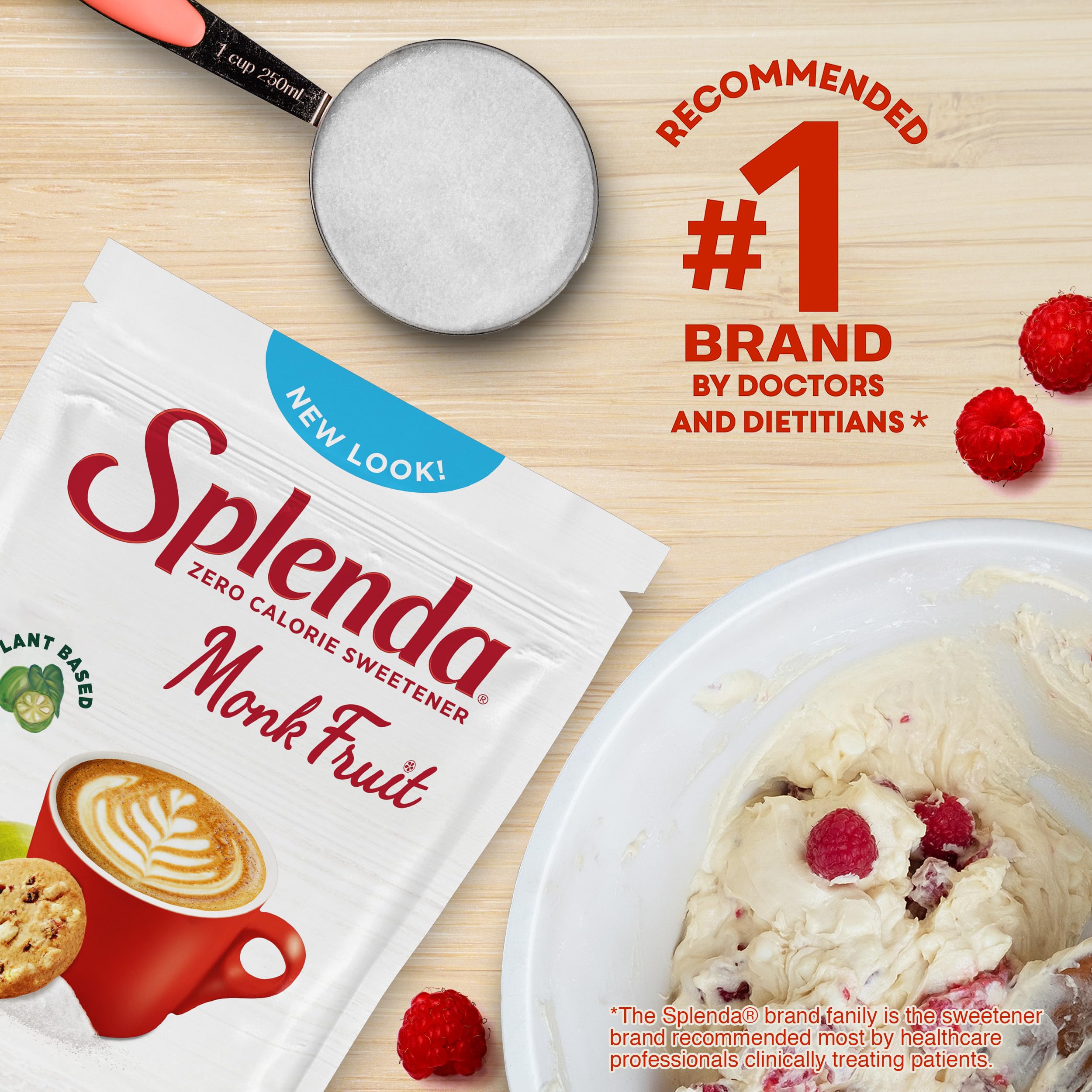 SPLENDA granulated texture close-up showing sugar-like mouthfeel benefit