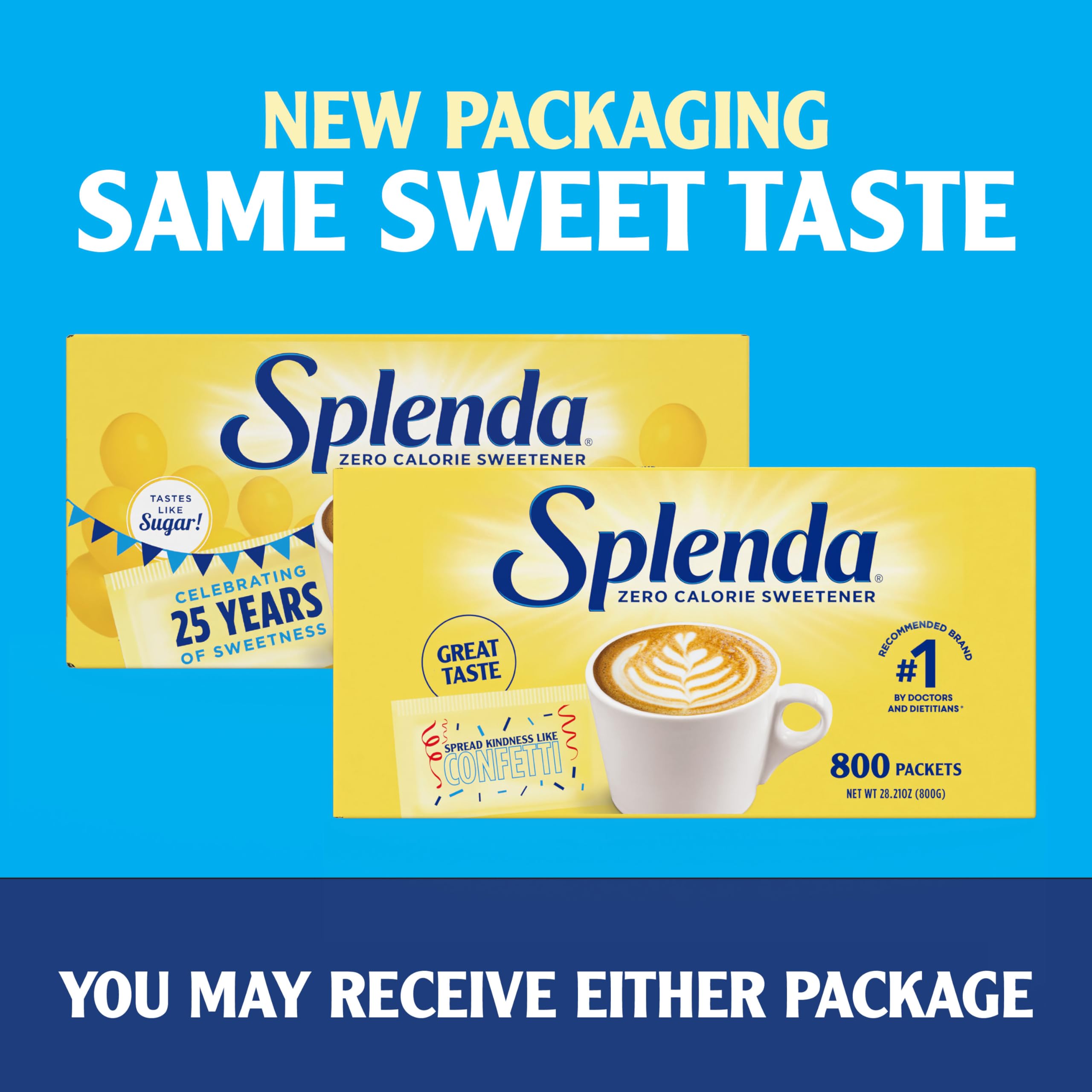 SPLENDA individual packets scattered to show portion control benefit