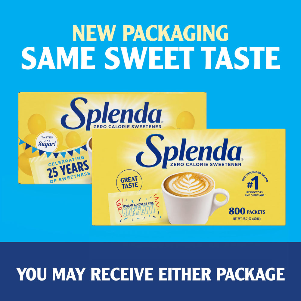 SPLENDA individual packets scattered to show portion control benefit