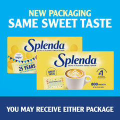 SPLENDA individual packets scattered to show portion control benefit