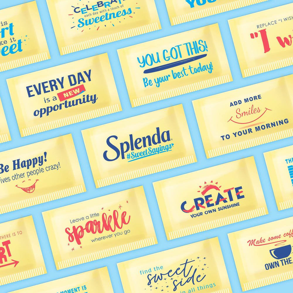 SPLENDA packet next to hand for scale, large supply and value benefit