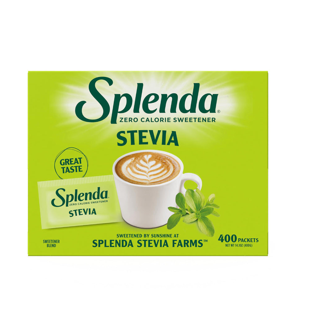 SPLENDA packet next to teaspoon showing compact single-serve portion control