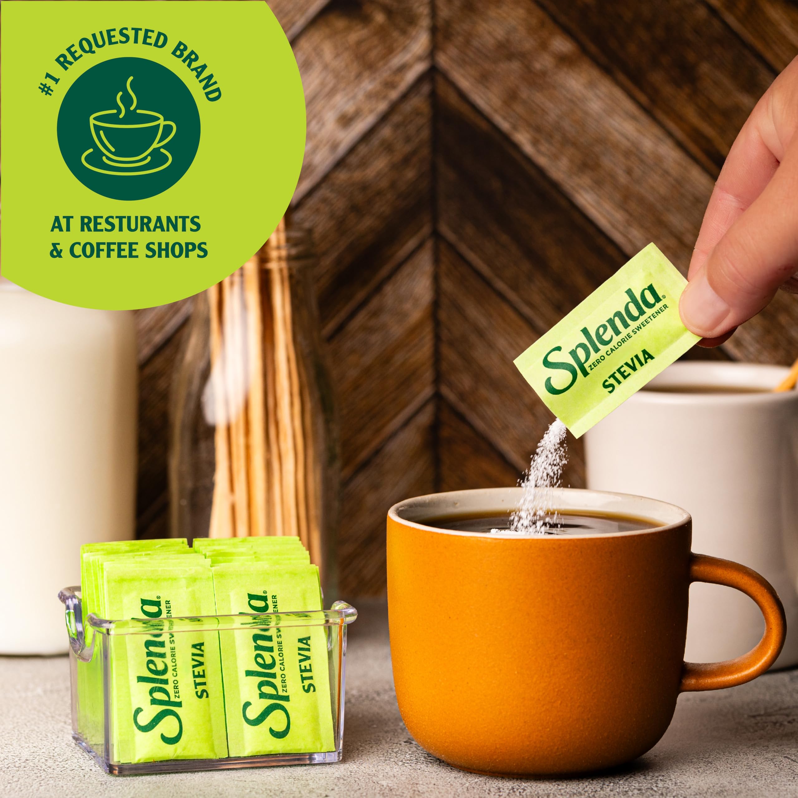 SPLENDA single-serve packet close-up highlighting easy-portable sweetening