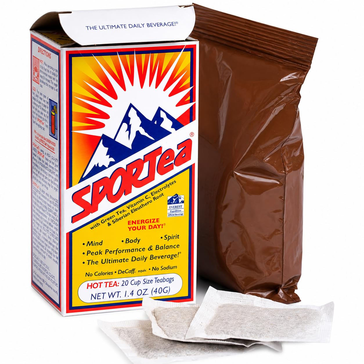 SPORTEA front packaging showing brand and citrus flavor for energizing zero-calorie drink