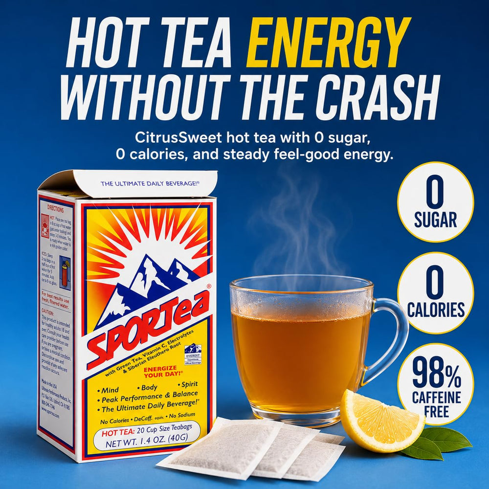 SPORTEA ingredient label highlighting zero sugar and natural flavors