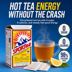 SPORTEA ingredient label highlighting zero sugar and natural flavors
