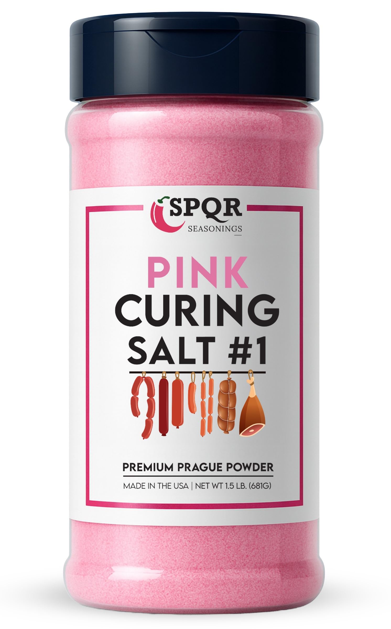 SPQR Seasonings front packaging showing 1.5 lb bottle and quick cure benefits