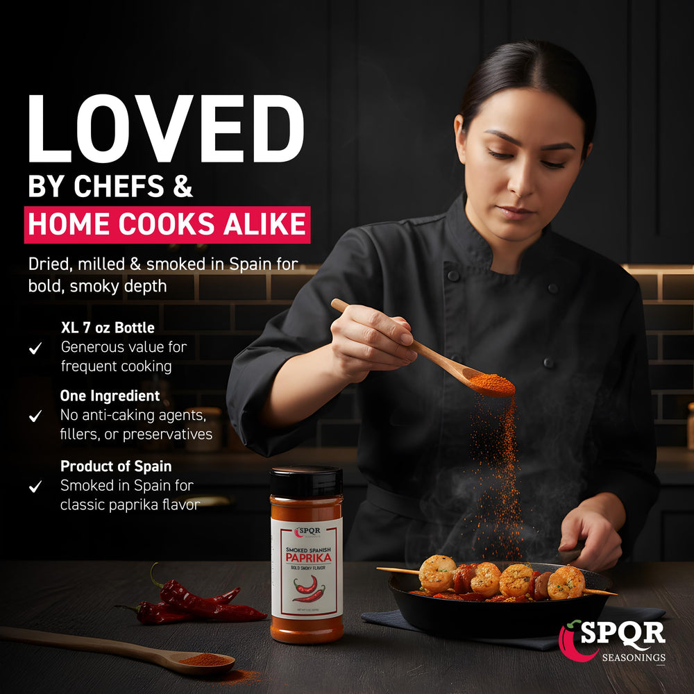 roasted potatoes dusted with SPQR Seasonings smoked paprika for vibrant finish