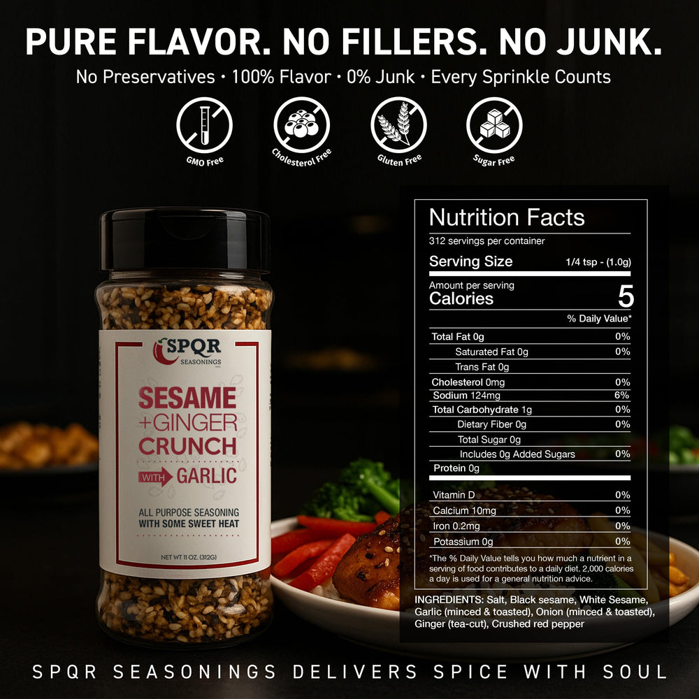 SPQR Seasonings sprinkled in skillet stir-fry adding instant aroma and depth