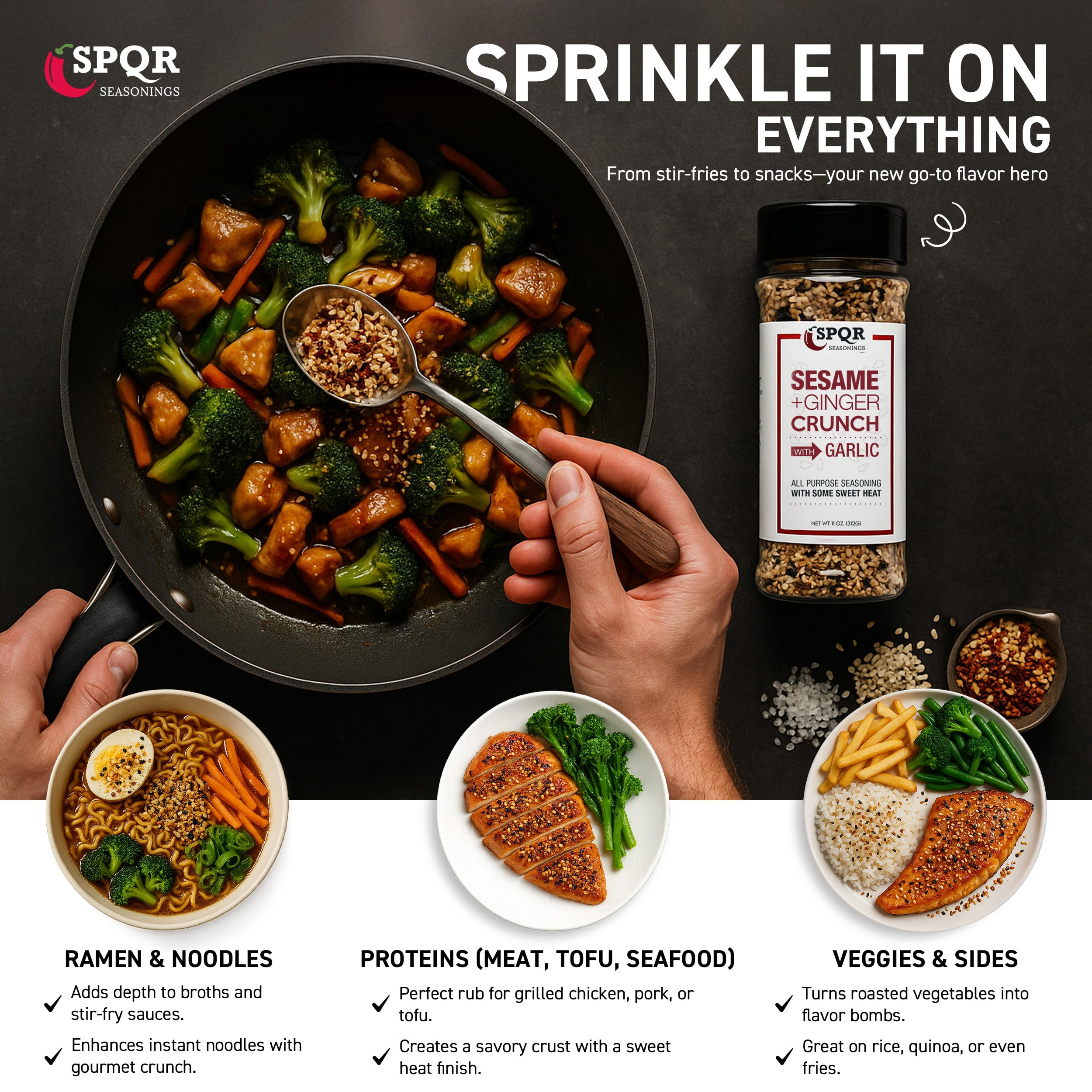 SPQR Seasonings crust on grilled chicken delivering savory, caramelized benefit