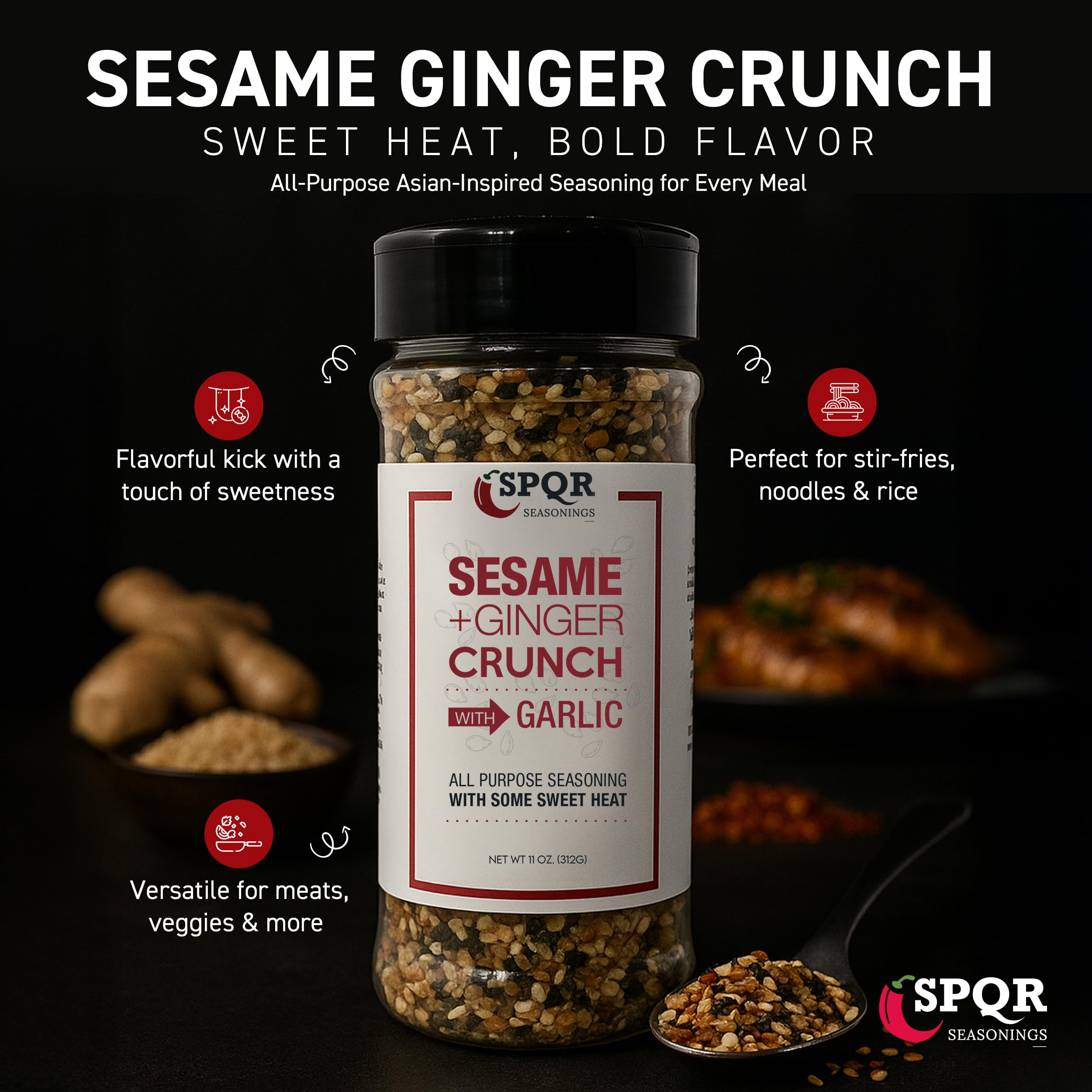 SPQR Seasonings topping a noodle bowl for balanced flavor and crunch