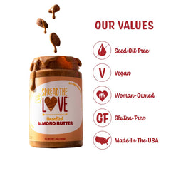 Spread The Love opened jar with lid beside showing stir-ready freshness benefit