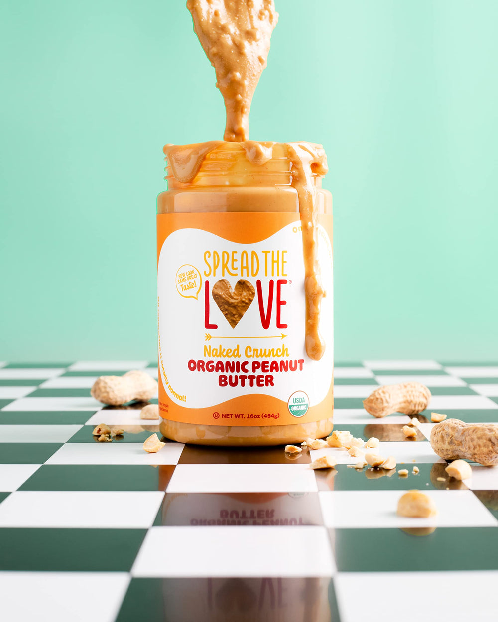 16 oz jar beside common items showing Spread The Love size for portion expectations