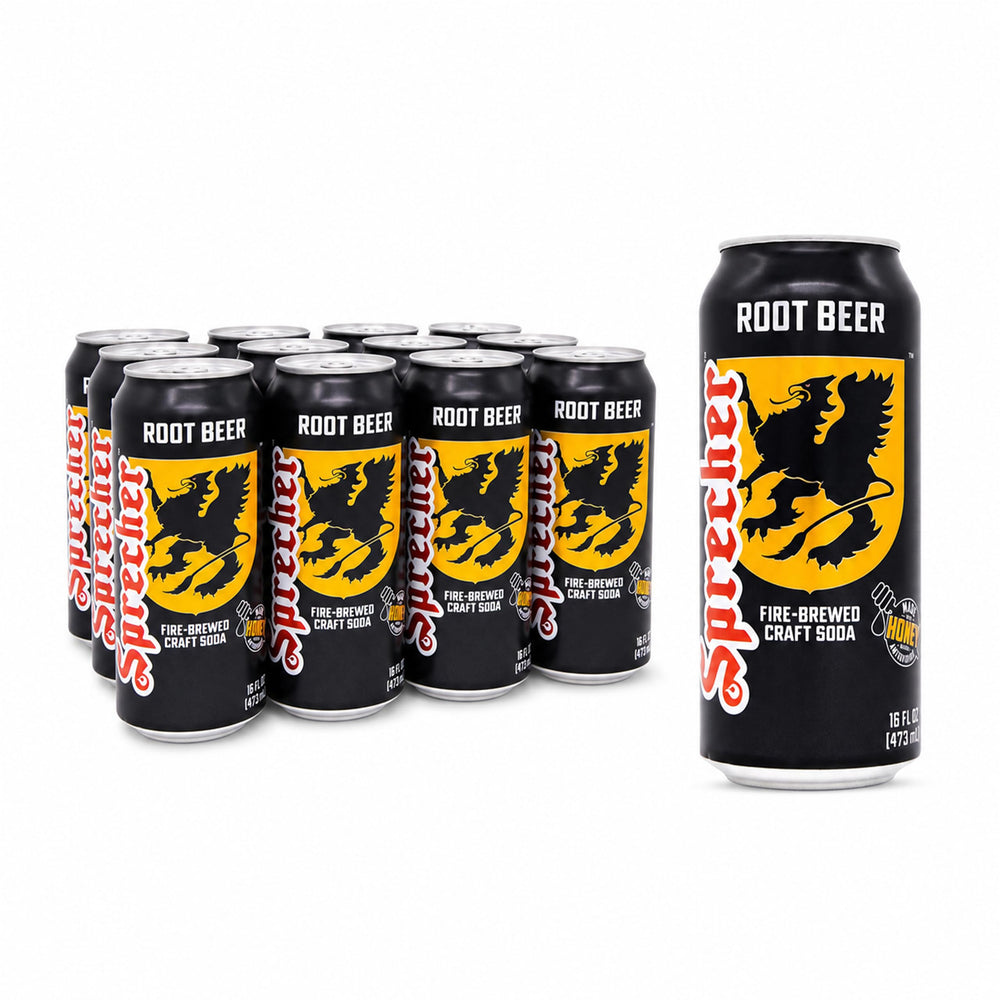 Sprecher front view of 12‑pack cans showing premium packaging and easy sharing