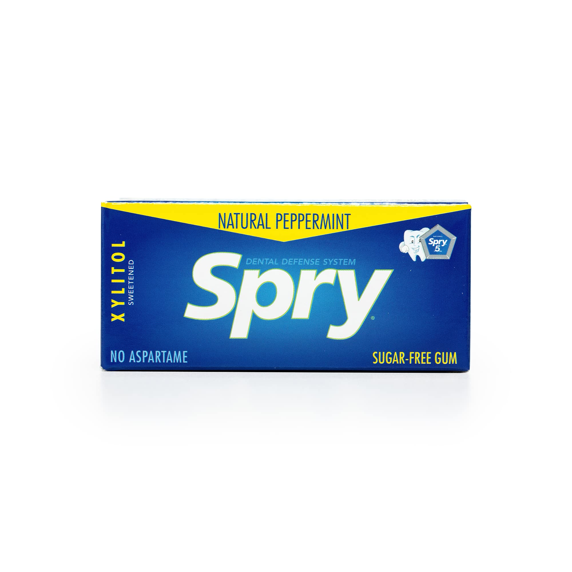 Spry blister opened revealing a single gum piece ready to chew for quick freshness