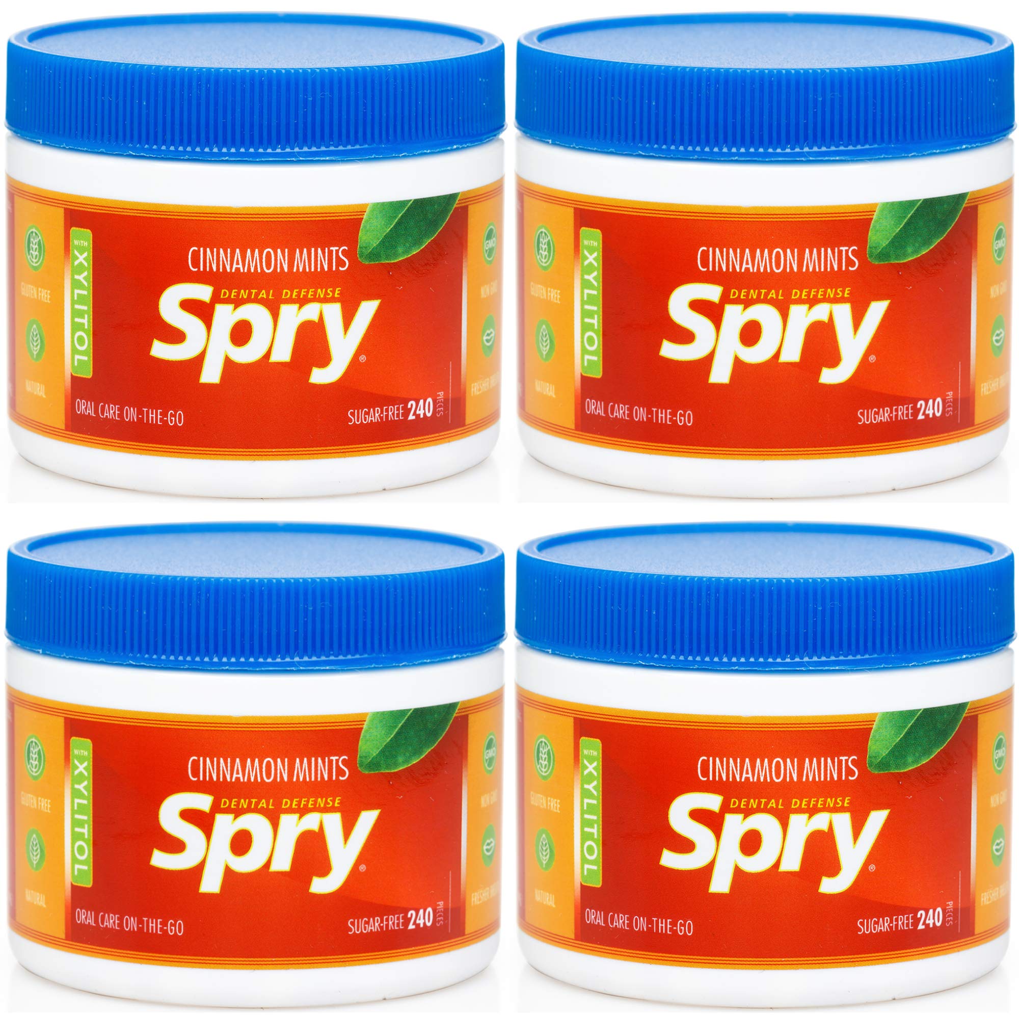 Spry cinnamon front packaging showing brand and sugar-free benefit