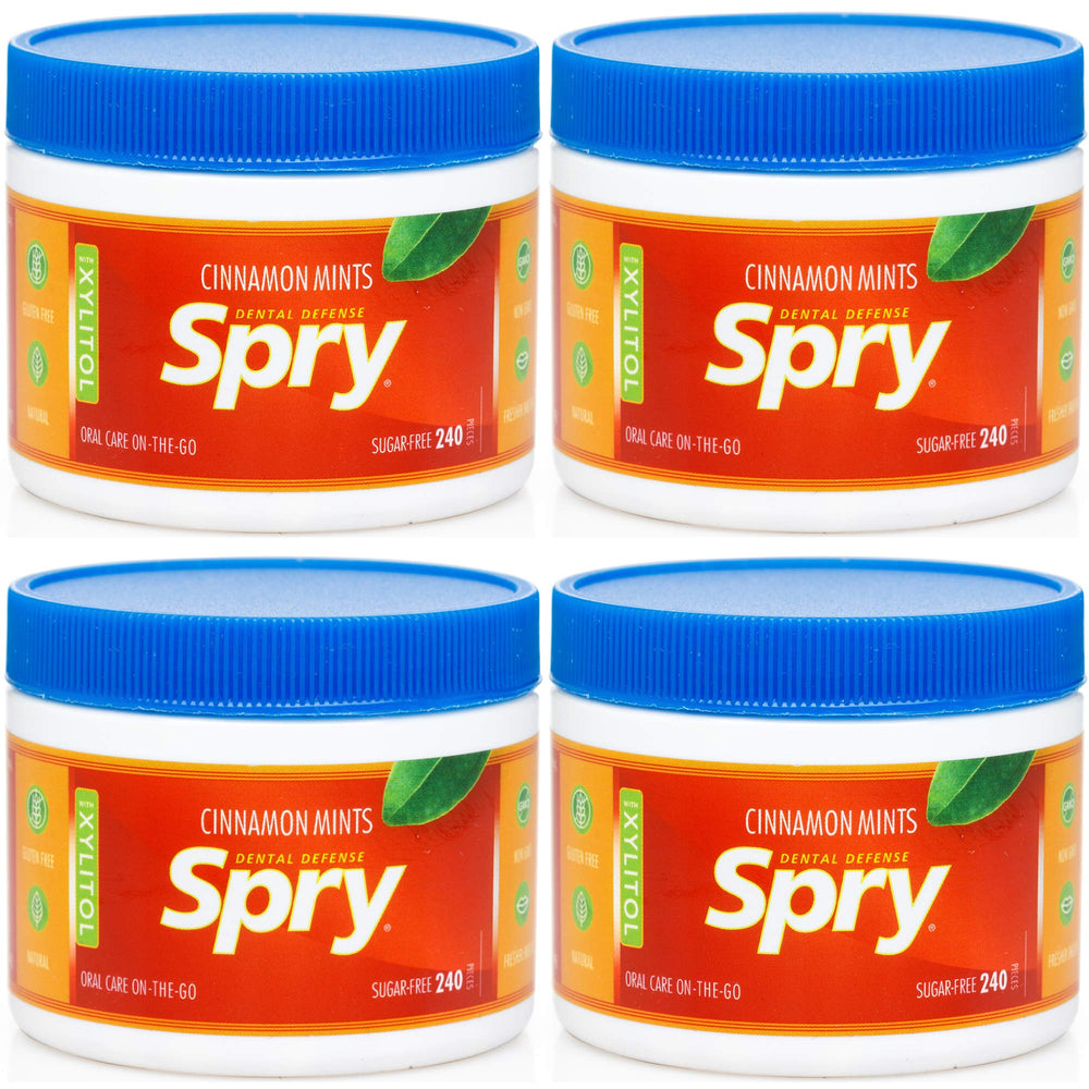 Spry cinnamon front packaging showing brand and sugar-free benefit