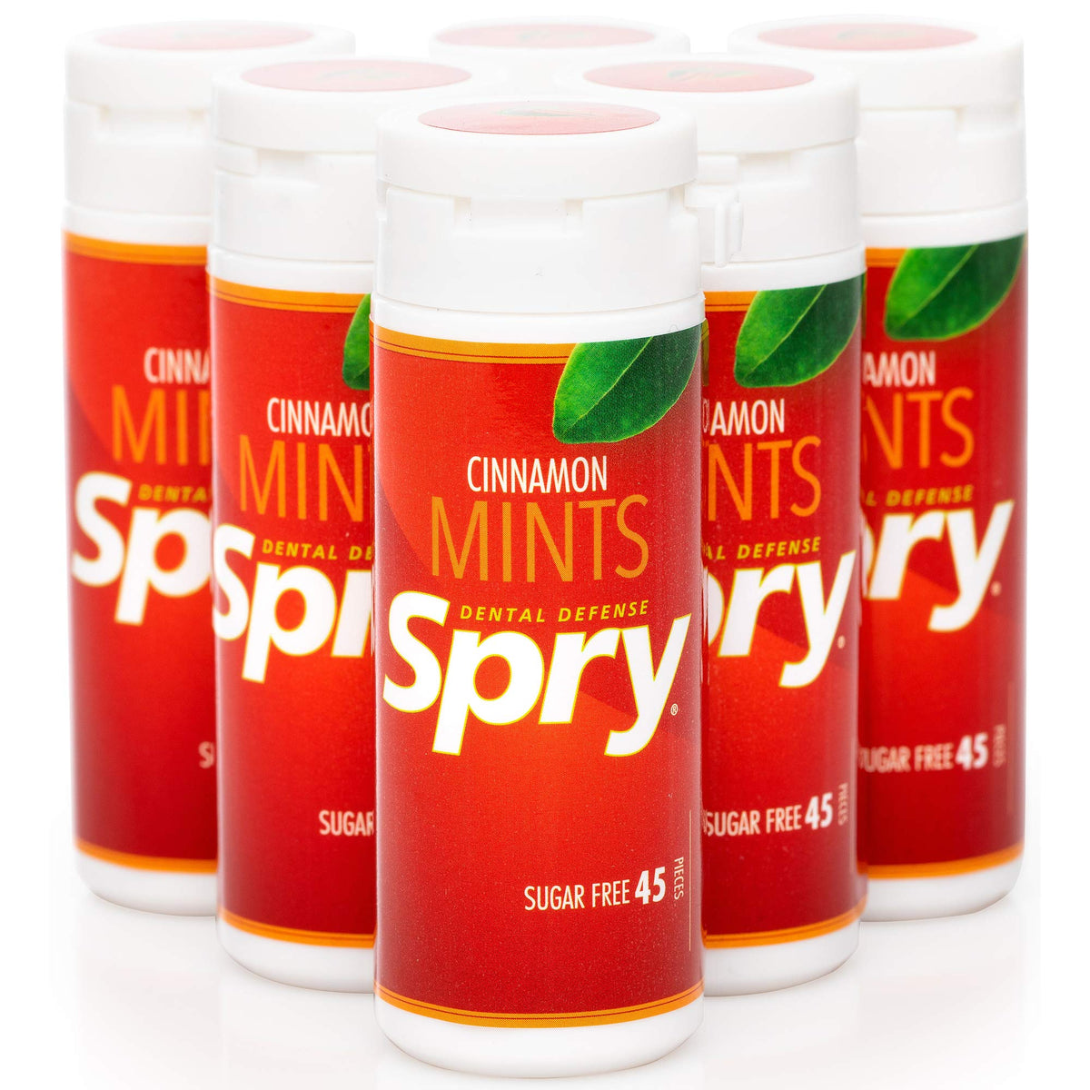 Spry cinnamon front tin showing brand and compact design for convenience