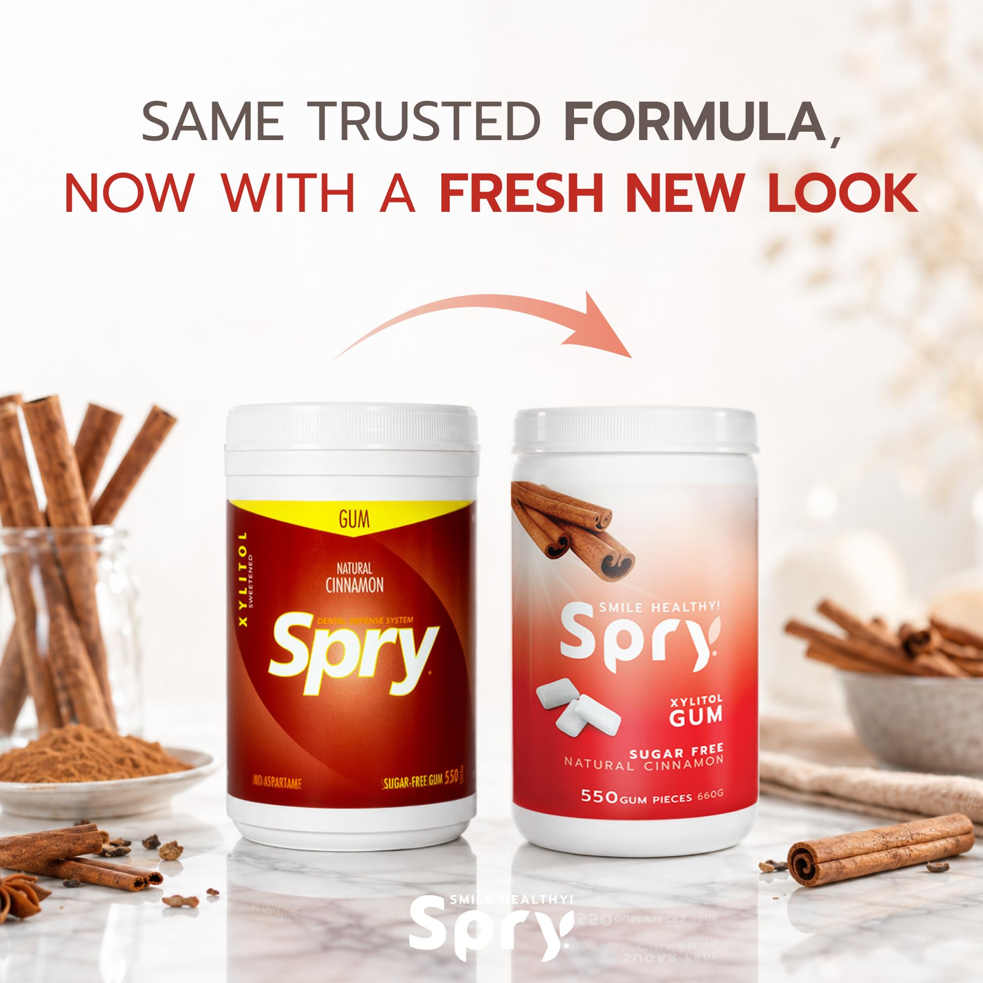 Close-up of a single Spry cinnamon gum piece highlighting texture and color