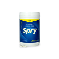 spry close-up of a single gum piece texture highlighting xylitol sweetener and smooth finish