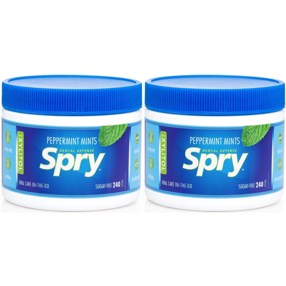Spry front packaging showing peppermint mints and count for easy selection